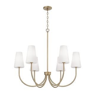37.25" W x 26.5" H 6-Light Transitional Chandelier with Tapered Soft White Glass - 37.25"W x 33.25"H