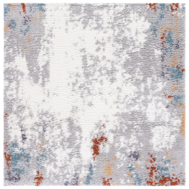 SAFAVIEH Berber Shag Jara Rug - 7' Square - Blue Rust/Ivory