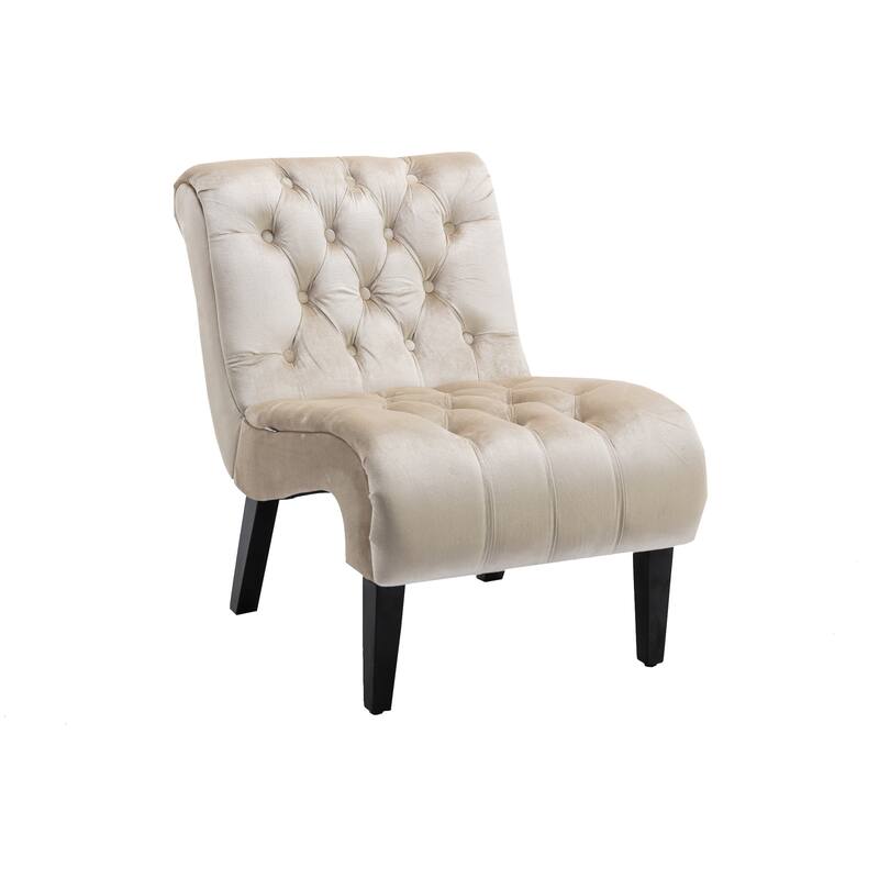 Beige 22.83" Buttons Tufted Accent Chair with Wooden Legs