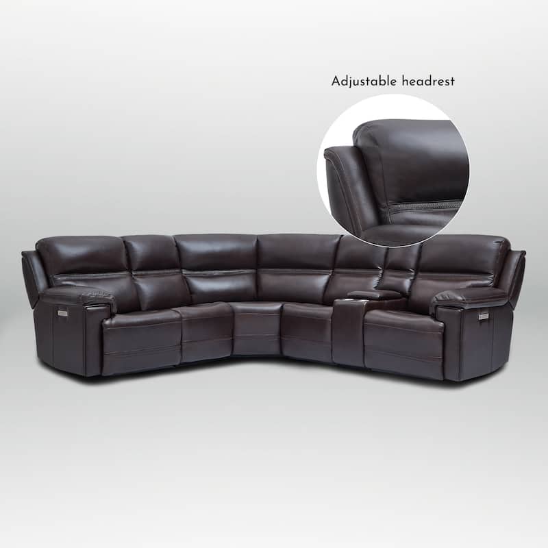 6PCS, 2 power Recliners, Dual-Power Genuine Leather Reclining Sectional with USB&Type-C Ports