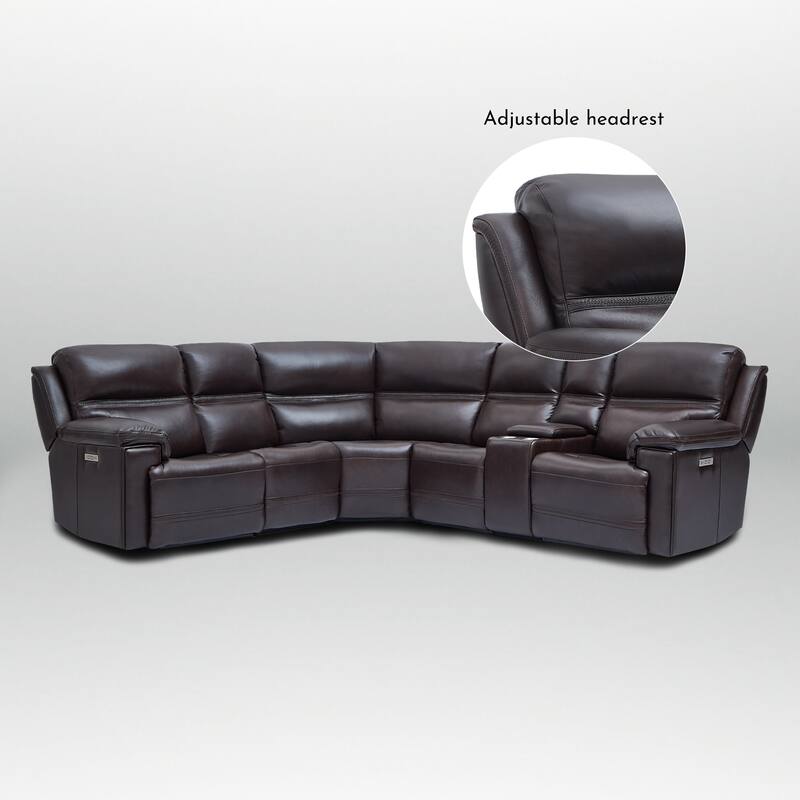 6PCS, 3 power Recliners, Dual-Power Genuine Leather Reclining Sectional with USB&Type-C Ports