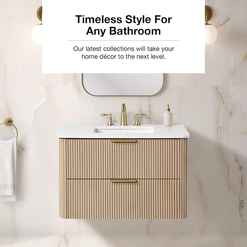 Amara 36 in. Sahara Birch Vanity with White Top and Brushed Gold Hardware