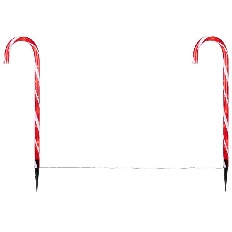 Lighted Candy Cane 8-Function Outdoor Christmas Pathway Markers - 24" - Set of 8 - Red