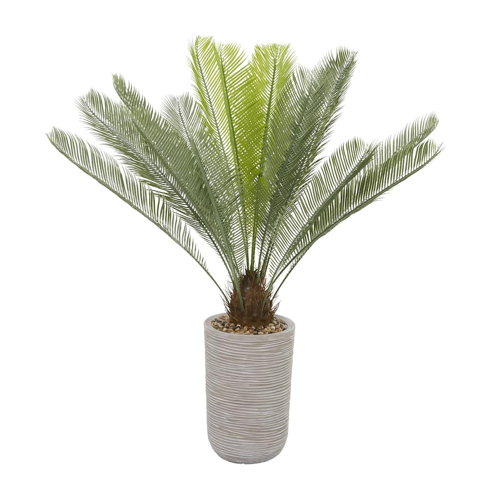 Faux Foliage Sago Palm Indoor Outdoor Artificial Plant with Realistic Leaves and Beige Ceramic Pot - Green - Roche River Decor