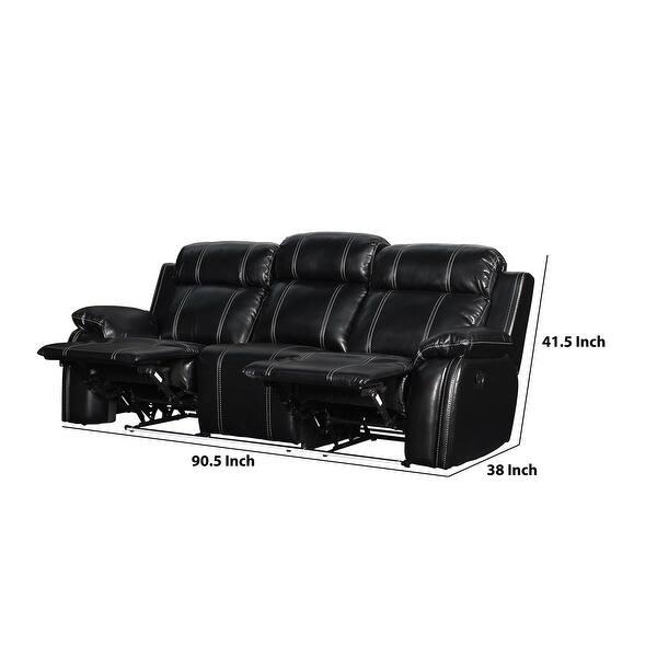 Leather Dual Recliner Sofa with Gliders and LED Light Trim Base, Black