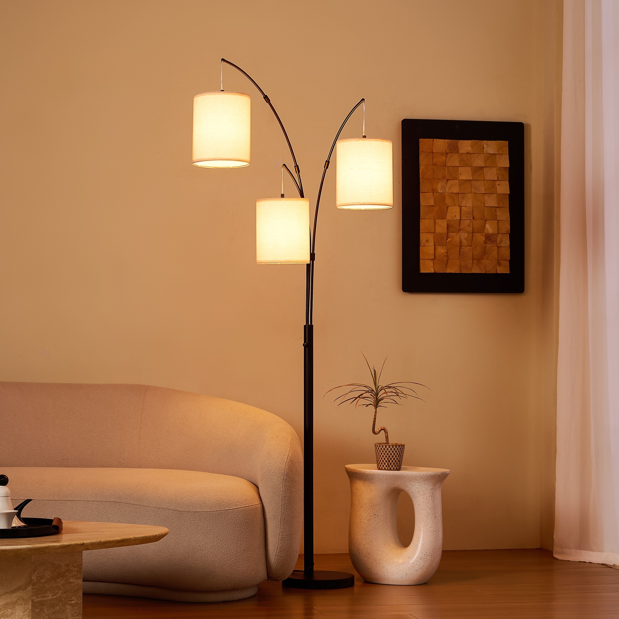 80 3 Light Arc Tree Floor Lamp with Adjustable Shades
