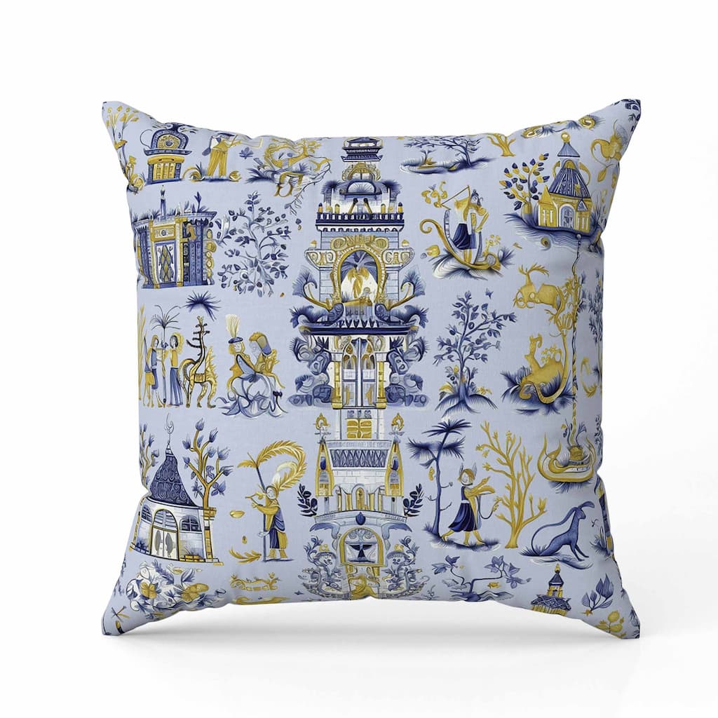 Imperial Elegance Indoor/Outdoor Reversible Throw Pillow Blue and Gold
