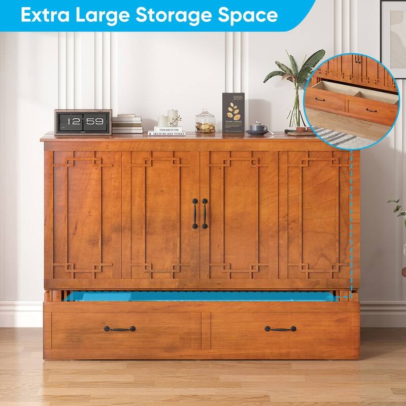 Mixoy Queen Murphy Bed Chest with Charging Station and Storage Drawer,No Mattress