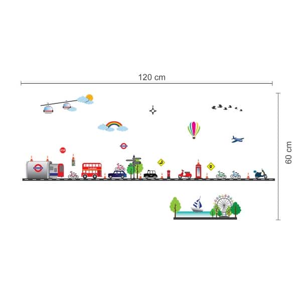 dimension image slide 3 of 4, Walplus London Car Transport Wall Sticker Kids Nursery Decor Art Decal
