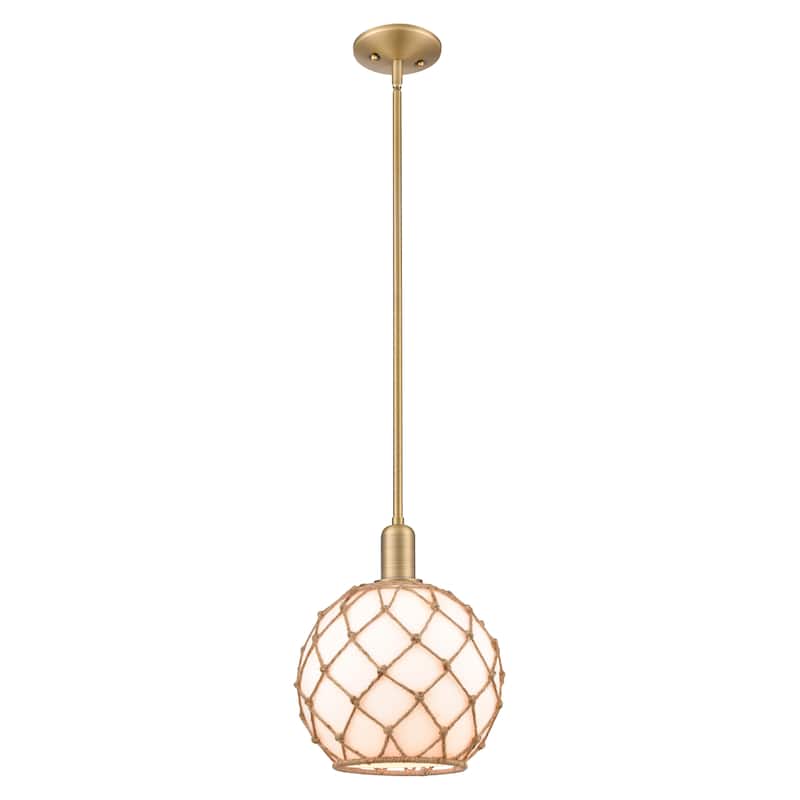 Innovations Lighting Endless Possibilities Arcadia - Farmhouse Rope - 1 Light 10" Stem Hung Mini Pendant - White Glass with Brown Rope/Brushed Brass