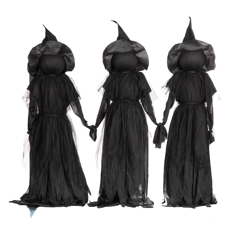 52 in. Lighted Halloween Witch Stakes (3-Pack)