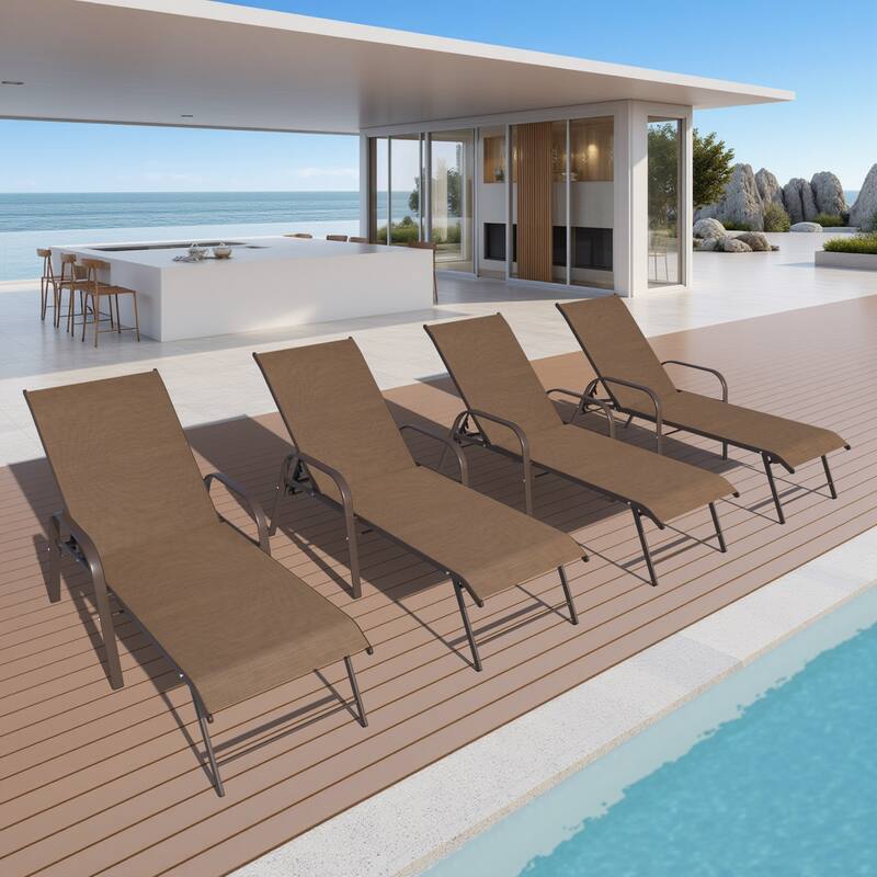 Crestlive Products Outdoor Patio Adjustable Chaise Lounge Chairs Set - Brown - 4PC