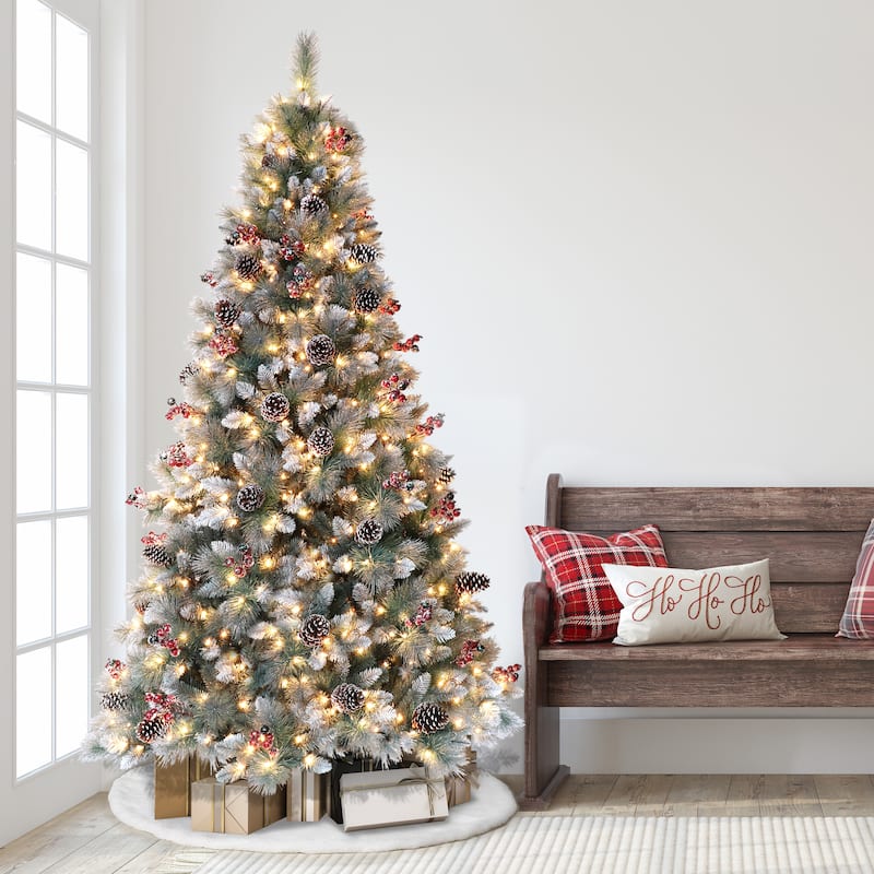 Puleo International 7.5' Pre-Lit Sterling Pine Christmas Tree