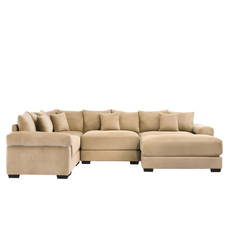 GDFStudio - Corduroy 5-Seater 116.9" Cloud Modular Sectional Couch with Ottoman
