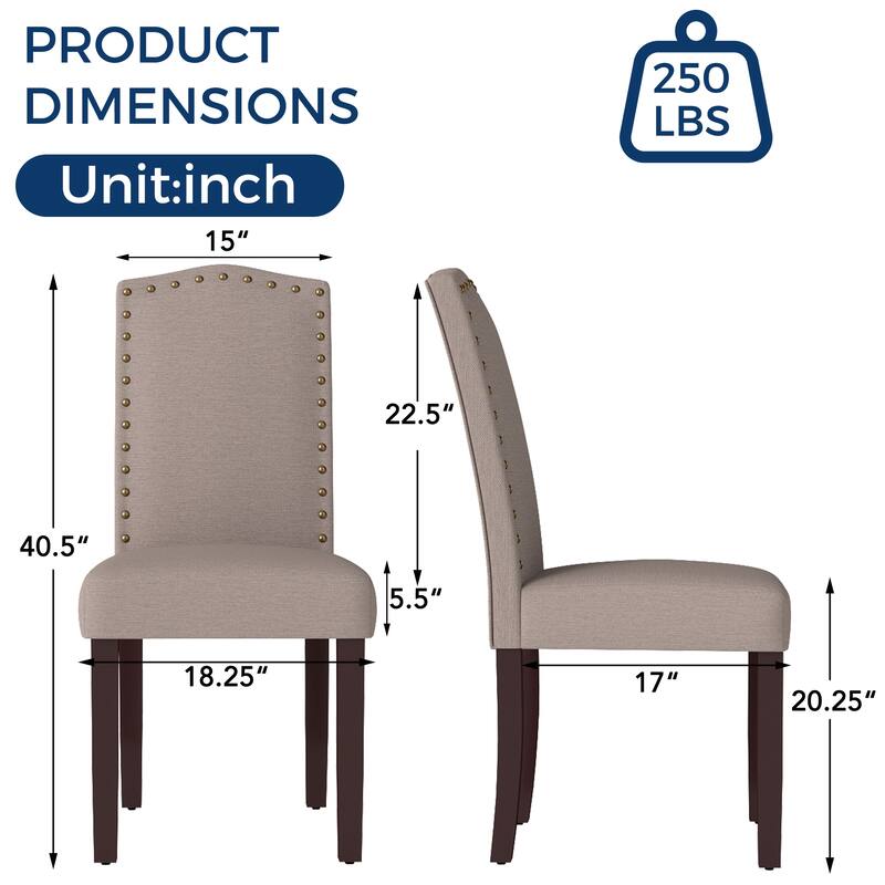 Fabric Upholstered Nailhead Trim Parson Dining Chairs Set of 2