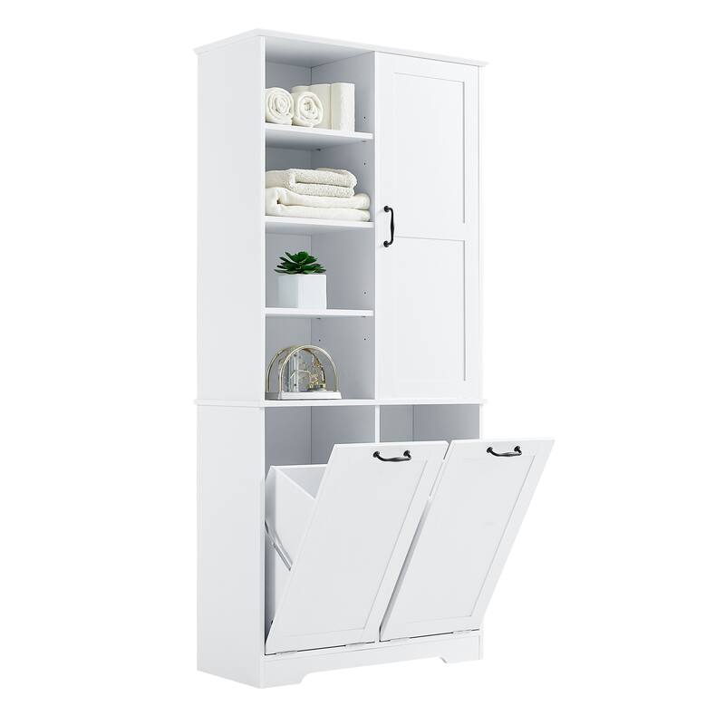 Roomfitters 68" Tall Bathroom Storage Cabinet with Dual Tilt-Out Laundry Hampers