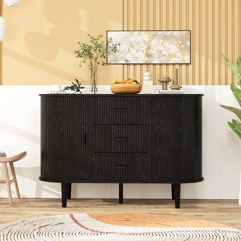 55" Modern Wave-Pattern Sideboard Cabinet Sofa Table with 2 Drawers and 4 Doors, 3-Level Adjustable Shelves