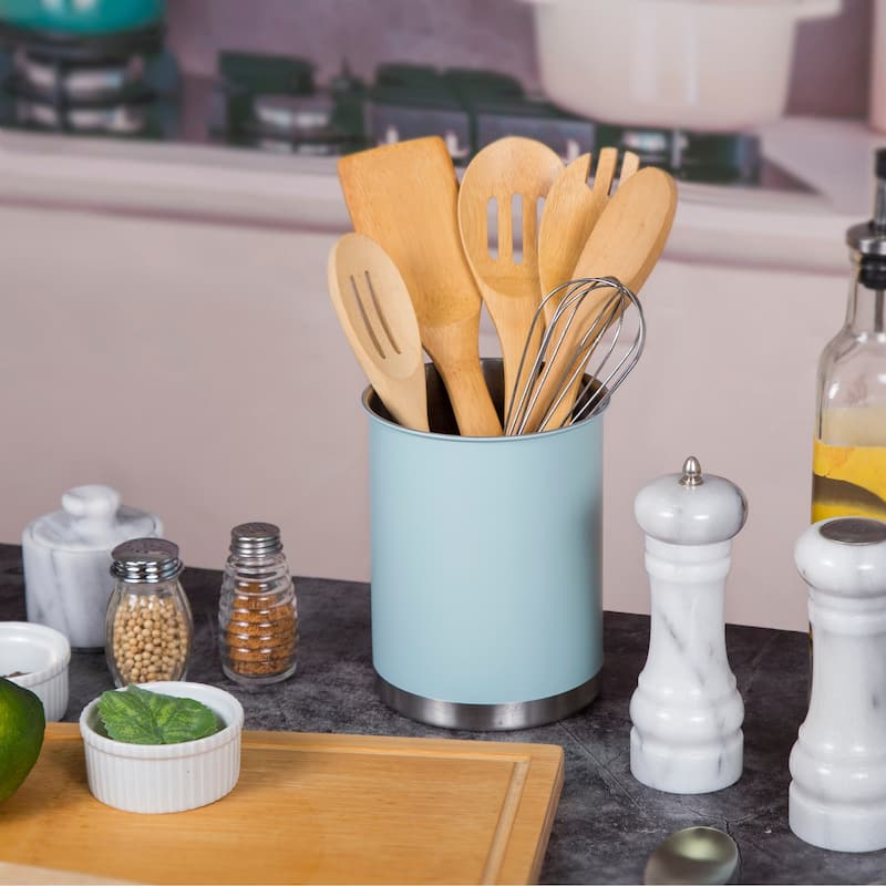 Creative Home Heavy Gauge Stainless Steel Large Tool Crock Utensil Holder Flatware Organizer, Sky Blue Color