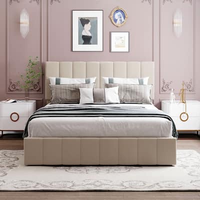 Upholstered Platform Bed with Hydraulic Storage System