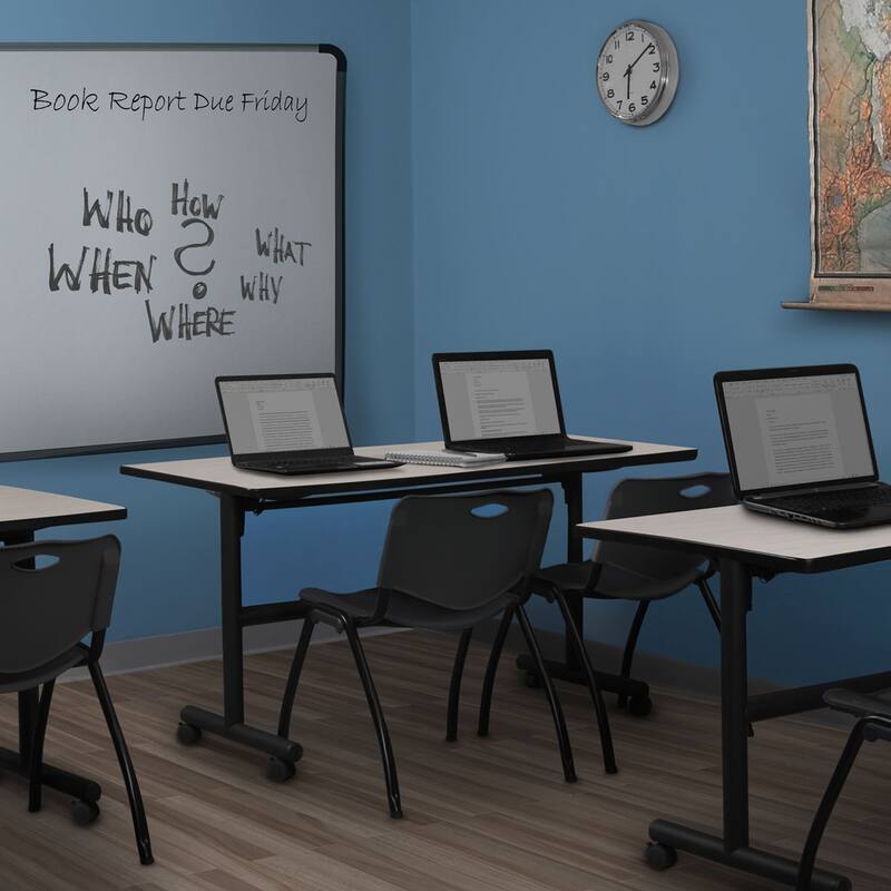 60" x 30" Flip Top Mobile Training Table- Maple and 2 "M" Stack Chairs- Black