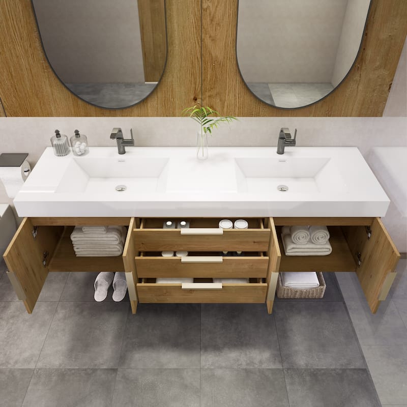 Noble 72" Wall Mounting Vanity with Reinforced Acrylic Double Sink