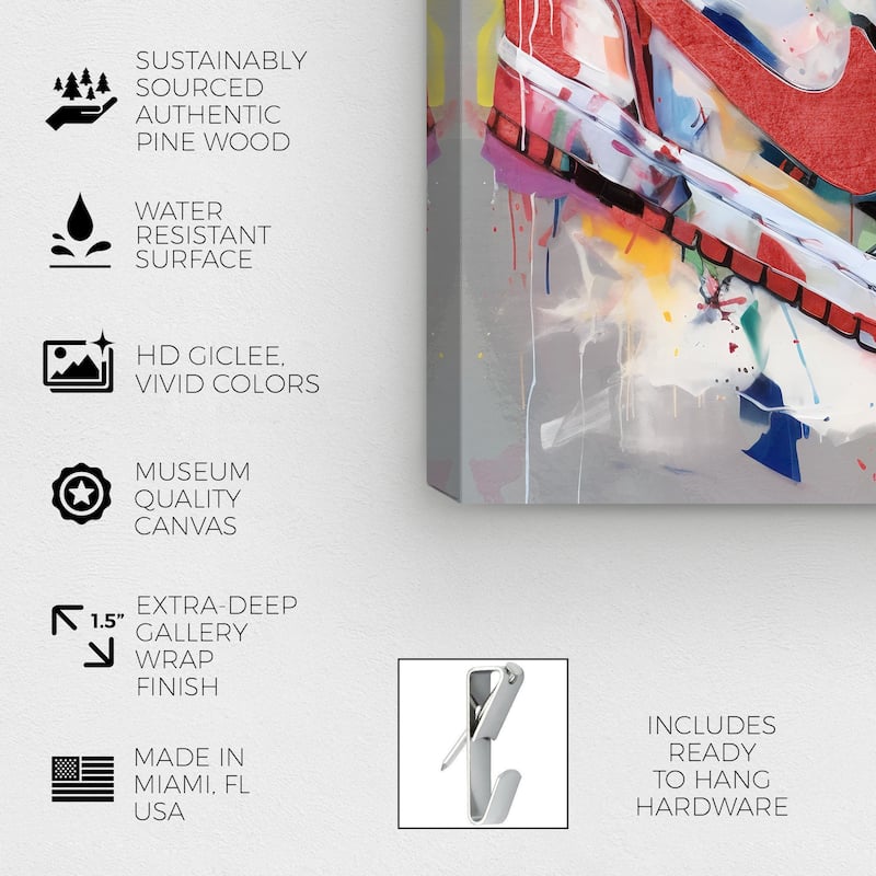 Wynwood Studio Fashion and Glam Artsy Sneaker Red and Modern & Contemporary Wall Art Canvas Print