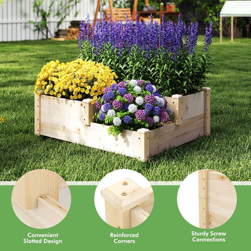 Costway 3-Tier Outdoor Raised Garden Bed Vegetable Planter Box for - 42.5'' x 34.5'' x 14.5'' (L x W x H)