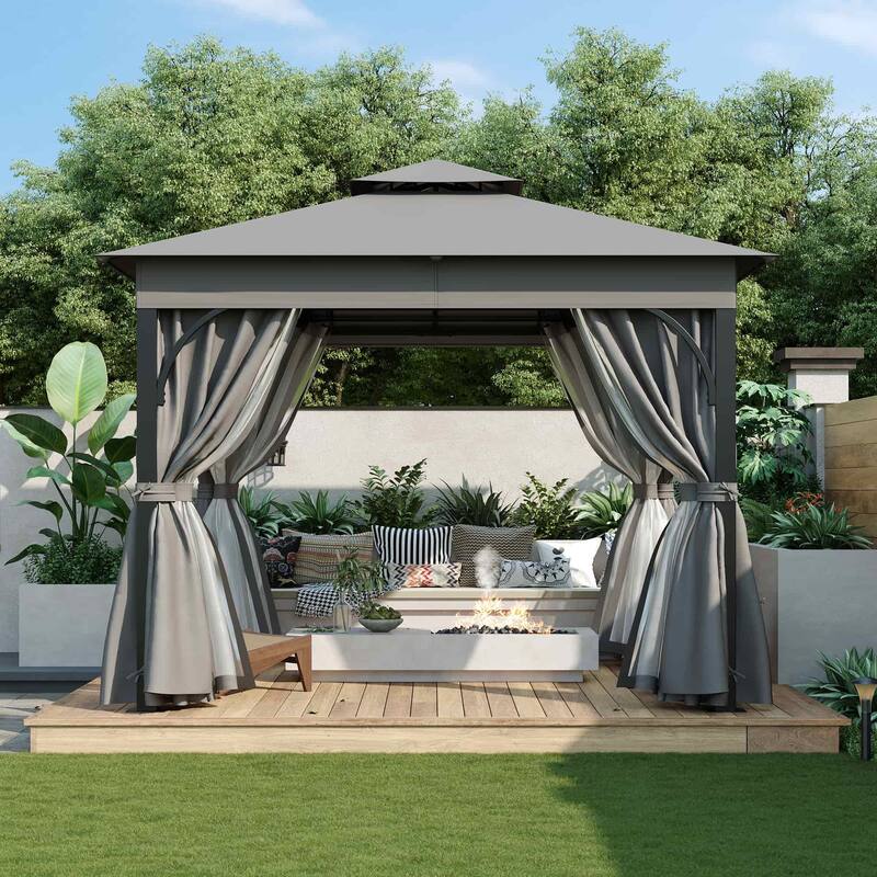 10x10 FT Outdoor Gazebo Tent with Double Roofs and Mosquito Netting
