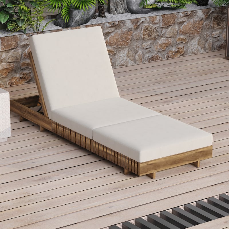 Outdoor Chaise Lounge Chair with 6-Position Adjustable Backrest - Teak