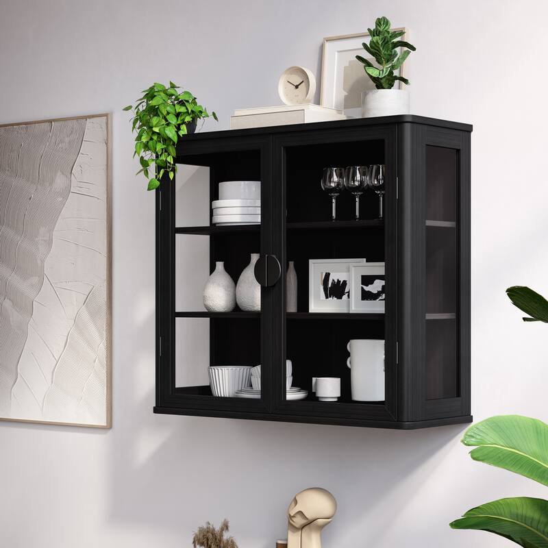 Modern Wall-Mounted Storage Cabinet with Tempered Glass Doors