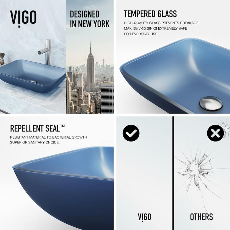 VIGO Sottile 18"L x 13"W Glass Vessel Sink and Ashford 11"H Faucet Set
