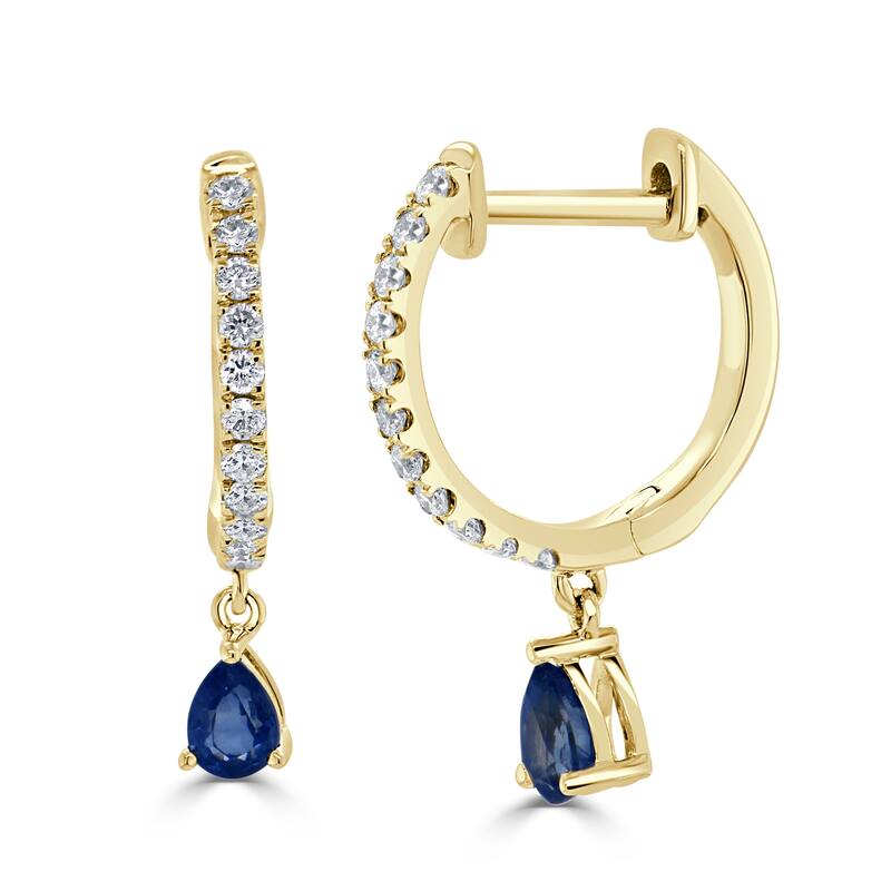 Joelle Collection Gemstone & Diamond Dangle Hoop Earrings 14K Gold Birthstone - Blue - Sapphire - Yellow