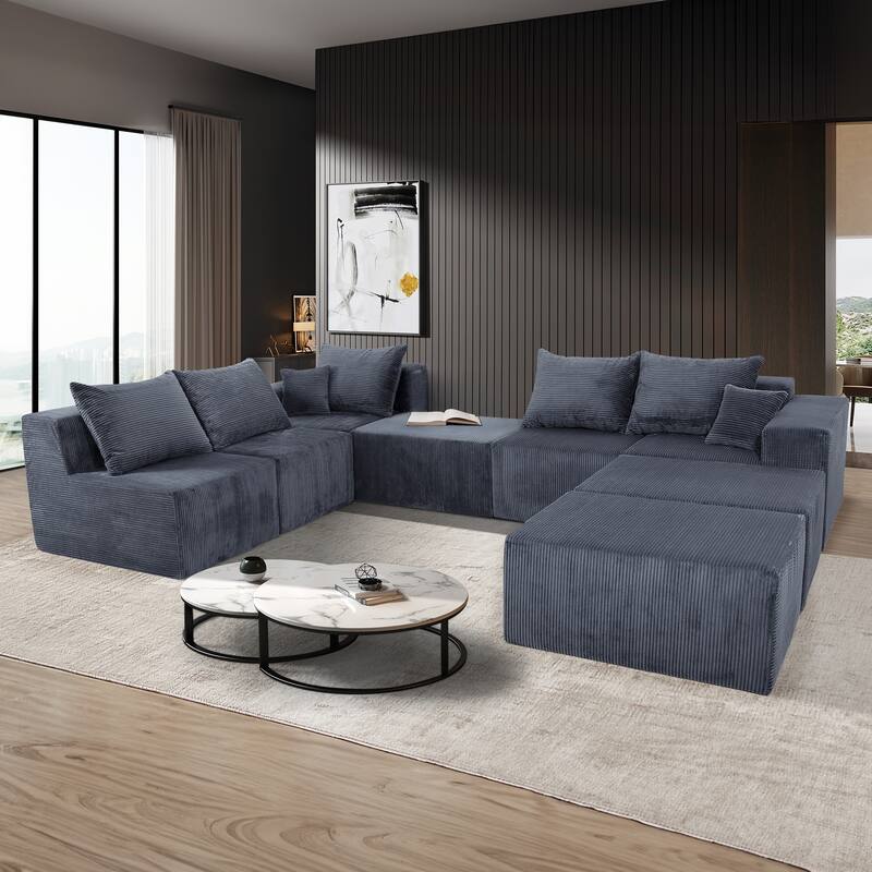 GDFStudio - 8-Piece Modular U-Shaped 155" Sectional Sofa with Chaise Lounge and Bed
