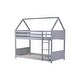 preview thumbnail 41 of 40, Wood Low Bunk Bed Twin Over Twin with House-shaped Bed Roof Frame, Ladder, Guardrails, Headboards and Footboards Floor Bed