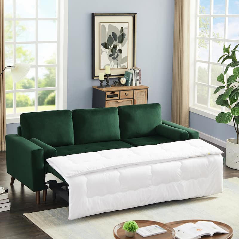 88" Velvet Sleeper Sectional Sofa with Chaise & Storage