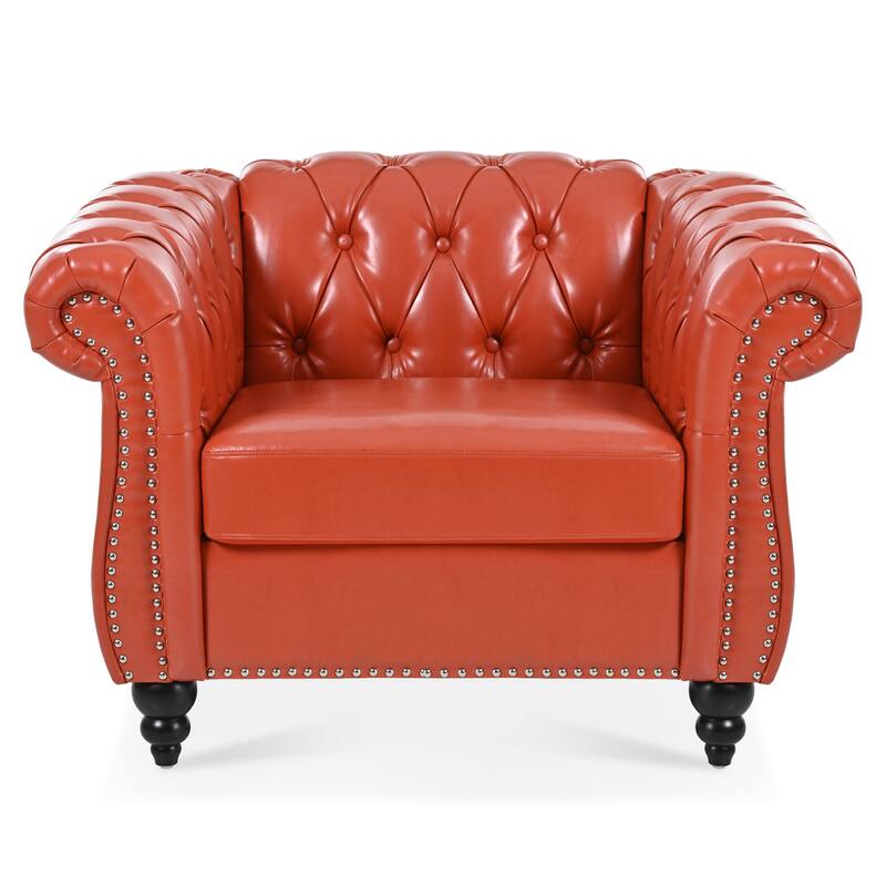 GDFStudio - Soft PU Upholstered Sofa Chair with Solid Wood Frame