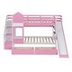 preview thumbnail 90 of 98, Bunk Bed Castle Playhouse Solid Wood Stairs Bed Frame with Storage Shelves & 2 Drawers, Children's Slide Bed with Guardrail