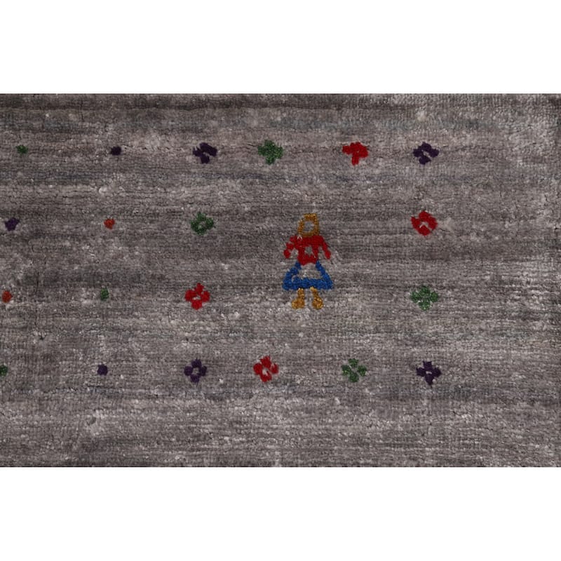Hand Knotted Oriental Viscose Silk Carpet Tribal Animal Pictorial Greys & Charcoal Gabbeh Area Rug - 11' 6'' X 7' 11''
