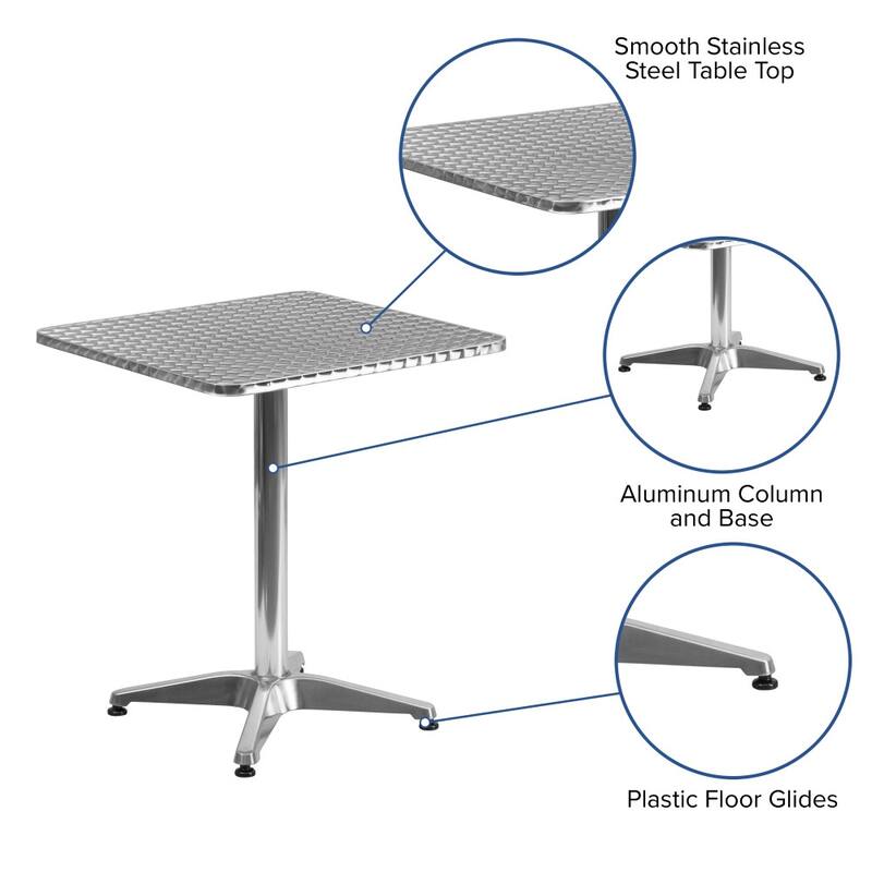 23.5" Square Aluminum Smooth Top Indoor-Outdoor Table with Base