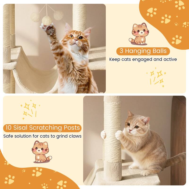 Gymax 63'' Large Cat Tree for Indoor Cats w/Plush Top Perch Condo