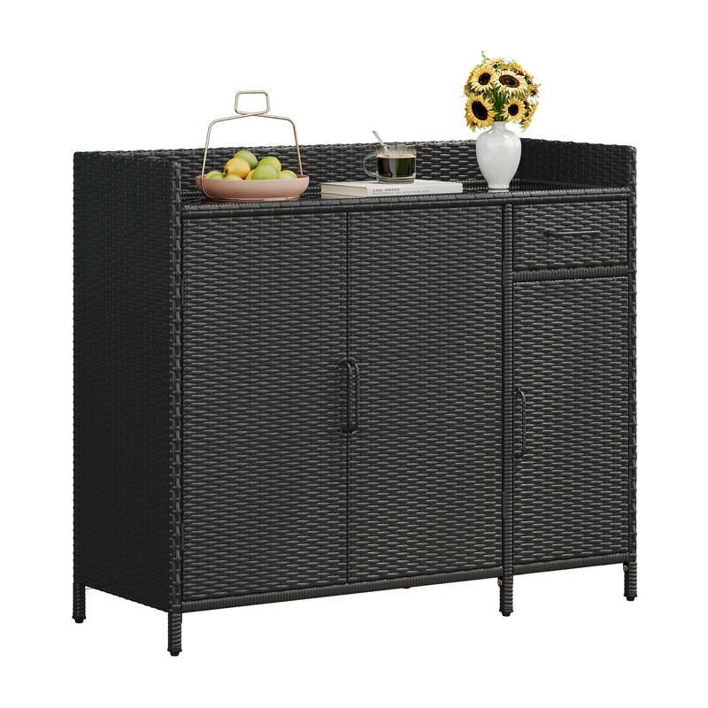 Wicker Storage Cabinet Outdoor Kitchen Iskand Rattan Bar Table Barbecue Cabinet