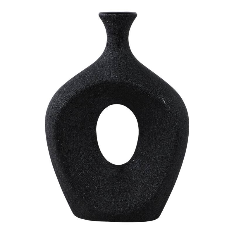 Modern Ceramic Textured Oval Cut-Out Vase - Home Decor - 13"