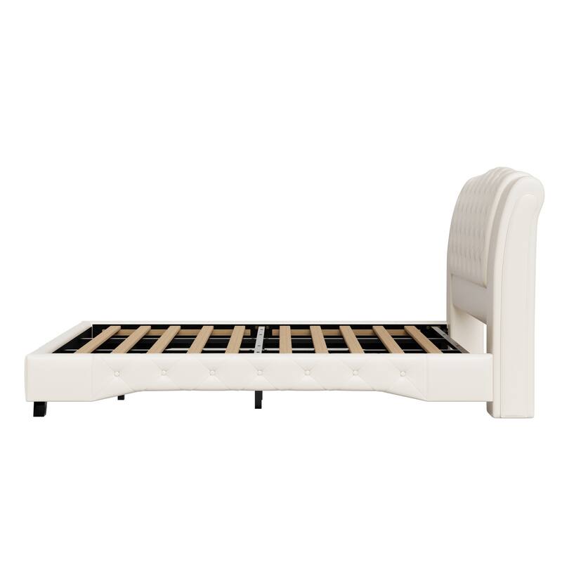 Christopher Knight Home - Modern Upholstered Platform Bed with Wood & Metal Frame - with 44.5" Tall Button-Tufted Headboard