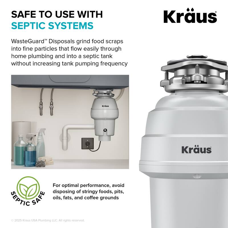 Kraus KWD201-100 WasteGuard 1 HP Continuous Garbage Disposal - Matte Cool Grey