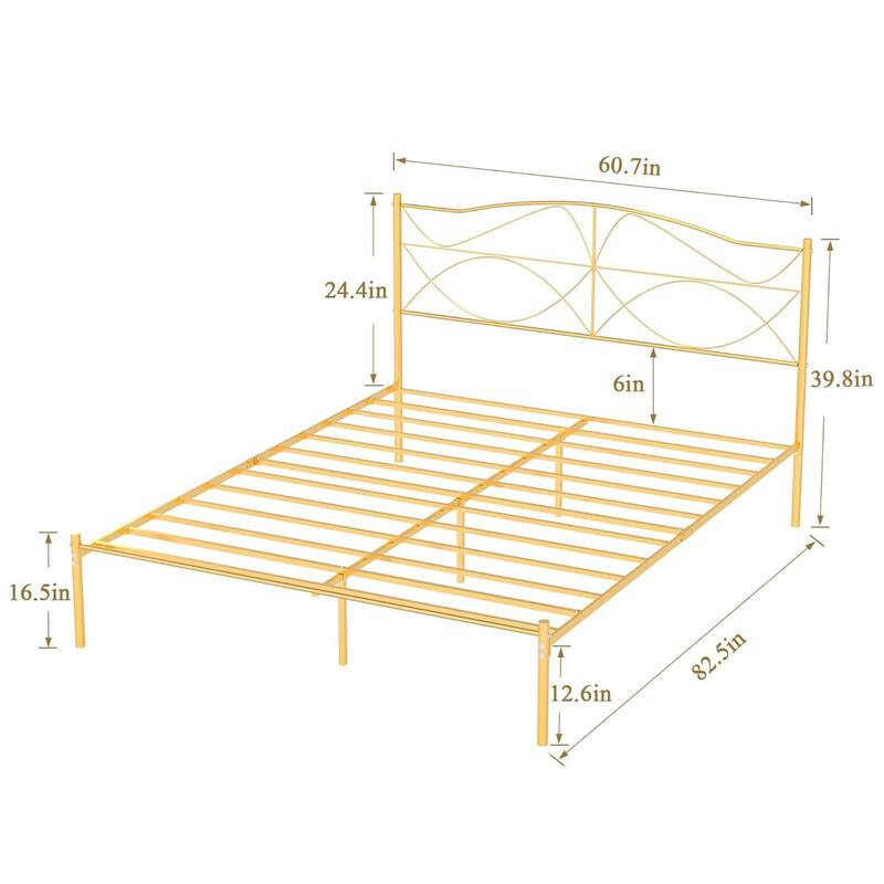 Javlergo Metal Platform Bed Frame with Elegant Headboard, Heavy Duty Steel Slats Support/No Box Spring Needed