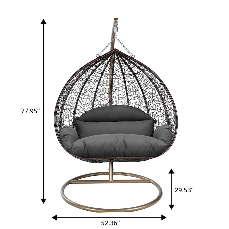 2-Person Egg Swing Chair in Brown Stainless Steel 2-Seater Porch Swing with Stand for Outdoor and Indoor - 77.95" Height