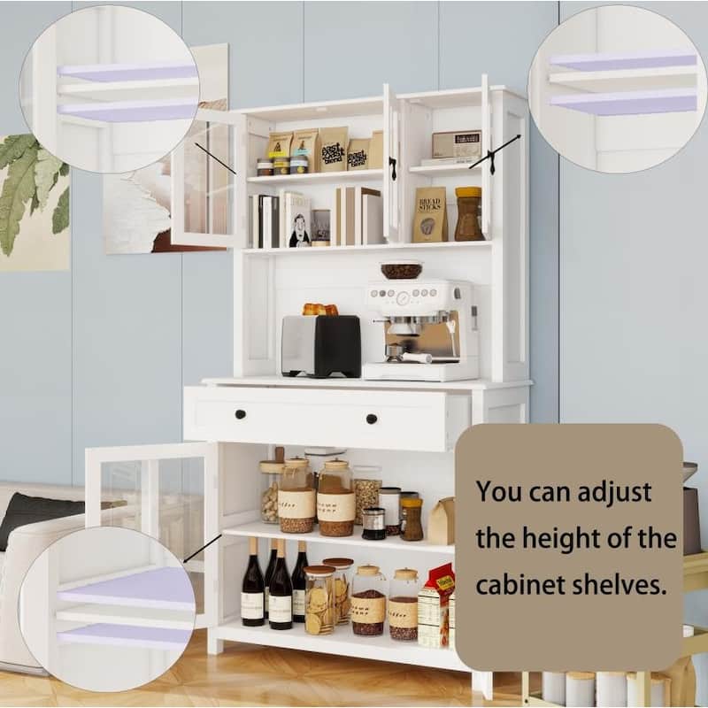 Kitchen Pantry Cabinet with 1 Large Drawer, Buffet Cabinet with Microwave Oven Countertop, Cabinet with Adjustable Shelves