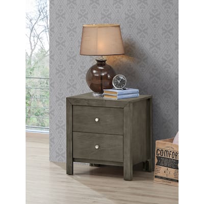 Grey Nightstand 25x22x17 with Two Spacious Drawers, Compact Bedside Table for Bedroom Storage and Transitional Style Decor