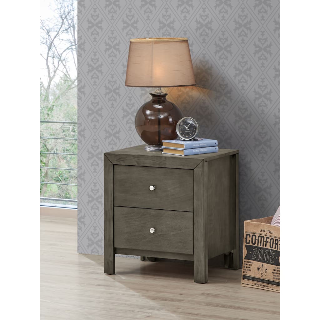 Grey Nightstand 25x22x17 with Two Spacious Drawers, Compact Bedside Table for Bedroom Storage and Transitional Style Decor