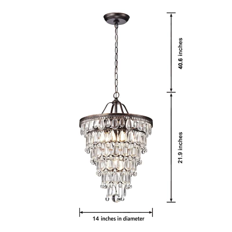 Cone Shape 4-light Antique Copper Crystal Chandelier